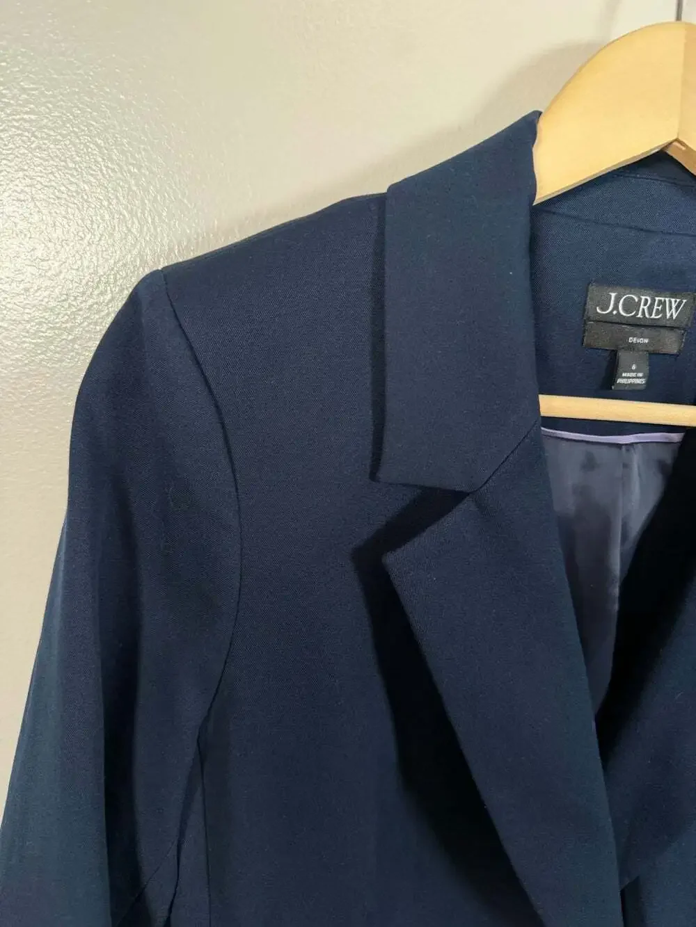 J.Crew Devon Blazer Jacket Size 6 Bi Stretch Cotton Classic Office Navy Blue